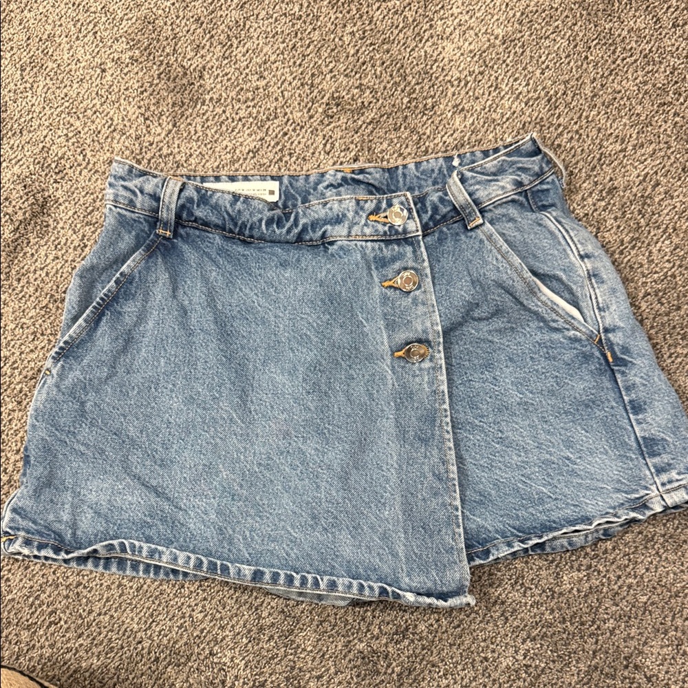 Denim Mini Skort with Button Details